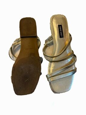 Nine West Silver Metallic Strappy Mules